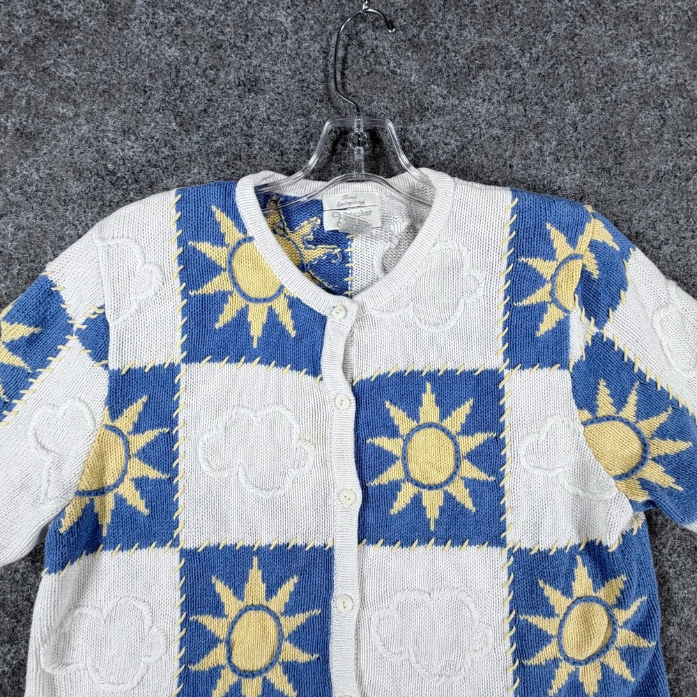 Christopher & Banks Cardigan Sweater Womens M Blue White Cloud Hand Embroidered - Picture 9 of 16
